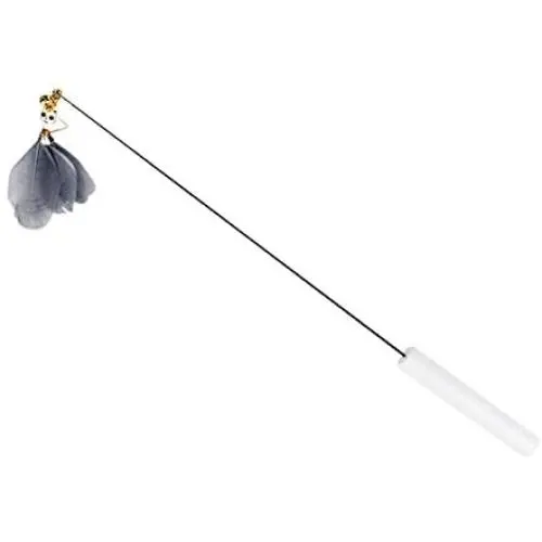 ocijf179 Cat Teaser Pet Cat Kitten Teaser Bell Feather Playing Steel Wire Stick Wand Interactive Toy - Grey