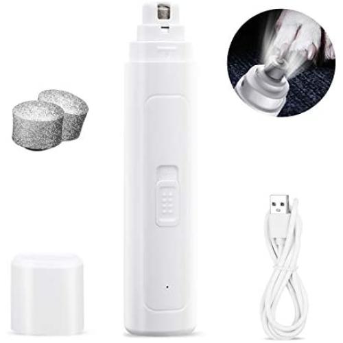 Qukpa Dog Nail Grinder Upgraded with 2 Lights,Professional 2-Speed Electric Rechargeable Pet Nail Trimmer for Small Medium Large Dogs & Cats & Pets Low Noise,Quiet Paws Grooming with 3 Grinding Ports