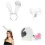 3PCS Lace Bell Collar + Long Rabbit Ears+Rabbit Fur Tail Plug Metal Tail Plug Cosplay Game S~ê~x Toys White Plush Heart Shaped Deeper Massage（L）