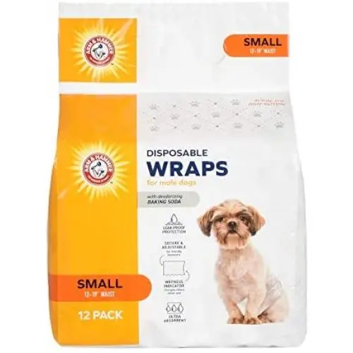 Arm & Hammer for Pets Male Dog Wraps, Size Small, 12 Count | Ultra-Abosorbent, Adjustable Male Dog Diapers with Leak-Proof Protection and Wetness Indicator (FF13881)