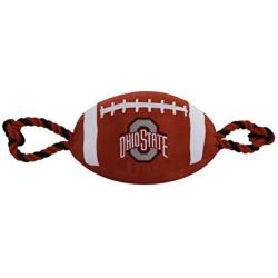 Pets First NCAA Ohio State Buckeyes Football Dog Toy, Tough Quality Nylon Materials, Strong Pull Ropes, Inner Squeaker, Collegiate Team Color