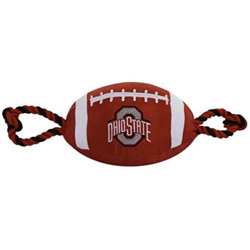 Pets First NCAA Ohio State Buckeyes Football Dog Toy, Tough Quality Nylon Materials, Strong Pull Ropes, Inner Squeaker, Collegiate Team Color