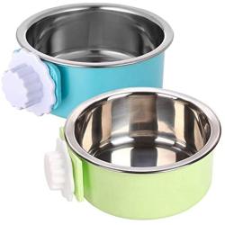 kathson Crate Dog Bowl, Removable Stainless Steel Hanging Pet Cage Bowl Food & Water Feeder Coop Cup for Cat, Puppy, Birds, Rats, Guinea Pigs