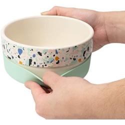 Jonathan Adler: Now House Mint Terrazzo Duo Bowl Medium | Dishwasher Safe, Easy to Clean Dog Bowl with Anti-Skid Lid | Dual Functionality Bowl for Dogs for Storage or Travel