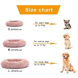 Washable Round Calming Dog Bed Soft Plush Donut Cuddler Pet Beds for Small Medium Large Dogs Cats,Pink,20''