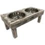 Huntley Pet Berjen Table Elevated Double Bowl Pet Feeder, White Wash