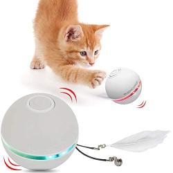 HESTIA Interactive Cat Toy Ball, Automatic Rolling Kitty Toys for Indoor Cats, USB Charging 360 Degree Self Rotating Ball,Build-in Catnip Spinning Color Led Light,with Feather/Bell Toy for Cats/Kitten