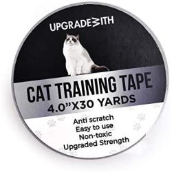 UpgradeWith Cat Scratch Deterrent Tape | Double-Sided Training Tape | Prevent Cat from Scratching | Non-Toxic and Safe Polyester Material | [2020 Upgraded] 4 Inches x 30 Yards