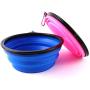 HaoDeng Collapsible Dog Bowl, 2 Pack (Pink+Blue) Collapsible Dog Water Bowls for Cats Dogs, Portable Pet Feeding Watering Dish for Walking Parking Traveling with 2 Metal Carabiners