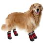 QUMY Dog Boots Waterproof Shoes for Dogs with Reflective Strips Rugged Anti-Slip Sole Black 4PCS