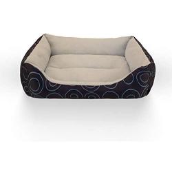 HZBOYA Self-Warming Pet Bed for Small Dogs and Cats Rectangle Nest Square House Enjoy Sleep, Machine Washable Sofa Cover Dark Blue Circle