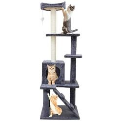 KORIMEFA Cat Tree Cat Tower with Natural Sisal Scratching Post for Kitten Small Cats Activity Platform Playground Furniture with Plush Mouse Hanging Ball Toy for Playing Climb Relax and Sleep…