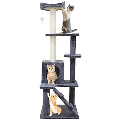 KORIMEFA Cat Tree Cat Tower with Natural Sisal Scratching Post for Kitten Small Cats Activity Platform Playground Furniture with Plush Mouse Hanging Ball Toy for Playing Climb Relax and Sleep…
