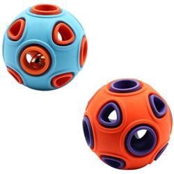 XIHONGSHIR Dog Rubber Ball Chew Toys, Dog Toys Balls Tough, Dog Toys Squeaky Balls, Nontoxic Bite Resistant, Teeth Cleaning, Ideal for Small Medium Dogs, 2Pcs,Orange+Blue