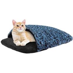 Cuddle Cat Cave Bed for Indoor Cats & Small Dogs, Cat Calming Bed for Anxiety, Self Heating Warming Pet Sleeping Bed, Non-Slip Leopard Mattress House for Kittens, Puppies, Small Breeds Dogs