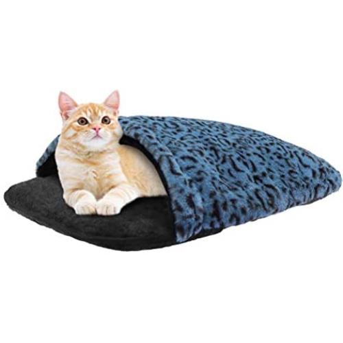 Cuddle Cat Cave Bed for Indoor Cats & Small Dogs, Cat Calming Bed for Anxiety, Self Heating Warming Pet Sleeping Bed, Non-Slip Leopard Mattress House for Kittens, Puppies, Small Breeds Dogs