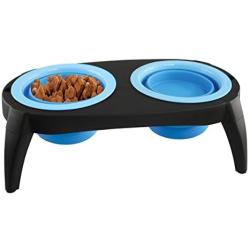 LOVE2PET Collapsible Dual Silicone Bowls with Stand for Dogs & Cats, Light Blue