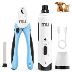 MIU COLOR Dog Nail Clippers Grinder Set, 2-Speed Rechargeable Pet Nail Trimmer Kit with LED Light, Painless Paws Grooming for Large Medium Small Dogs Cats Pets