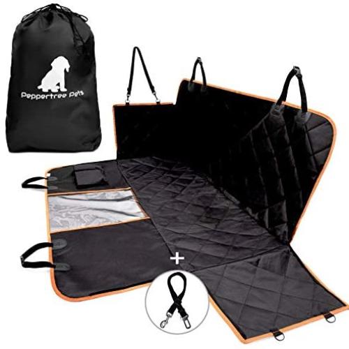 PEPPERTREE PETS Dog Car Seat Cover for Cars Dog Seat Cover for Back Seat Heavy Duty Scratch Proof Nonslip Waterproof Car Seat Protector Airflow Mesh Window 2 Pockets Back Seat Covers for Cars SUVs