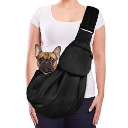 Lukovee Pet Sling, Hand Free Dog Sling Carrier Adjustable Padded Strap Tote Bag Breathable Cotton Shoulder Bag Front Pocket Safety Belt Carrying Small Dog Cat Puppy Machine Washable