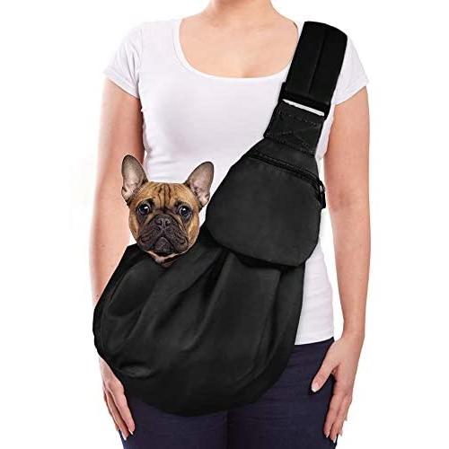 Lukovee Pet Sling, Hand Free Dog Sling Carrier Adjustable Padded Strap Tote Bag Breathable Cotton Shoulder Bag Front Pocket Safety Belt Carrying Small Dog Cat Puppy Machine Washable
