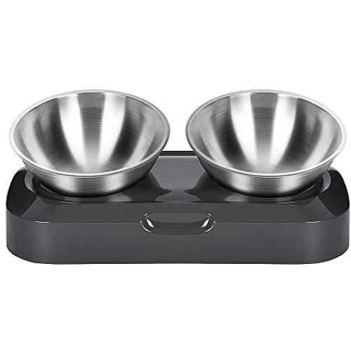 Jerock Raised Cat Bowls, Elevated 15° Tilted Stainless Steel Cat Bowls Non-Slip Stress Free Pet Food and Water Feeding Dishes for Cats and Small Dogs