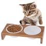 POPETPOP Pet Ceramic Feeding and Water Bowls with Bamboo Frame for Dogs and Cats