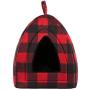 Hollypet Self-Warming 2 in 1 Foldable Comfortable Triangle Cat Bed Tent House, Red Checked