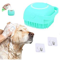 Silicone Dog Bath Brush,Pet Dog Massage Brush with Shower Scrubber Shampoo Dispenser,Soft Brush Rubber Bristle for Dogs and Cats with 2 Pack Hooks