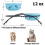 Y YHY Ceramic Raised Pet Cat Bowls, 12 Ounces Elevated Food or Water Bowls, Double Cat Dishes, Gift for Cat, Fish Bone Design, Blue