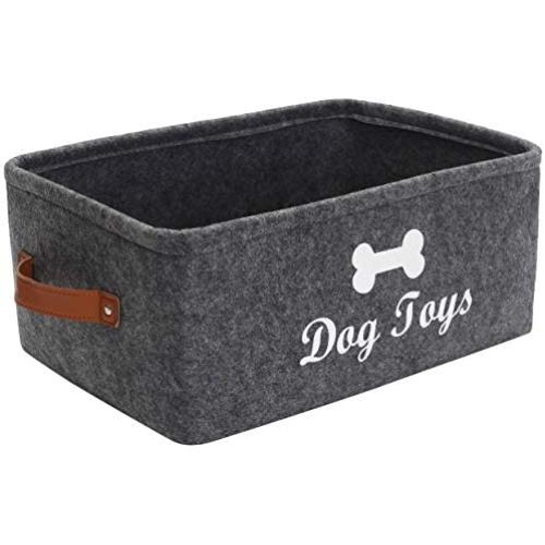 Brabtod Felt Dog Toys Storage Bins with Leather Handle, Dog Cat Toys Clothes Blankets Pet Toys leashes and Food