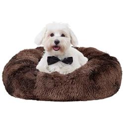 FURTIME Calming Dog Bed for Small Medium Large Dogs,Donut Cuddler Round Anti-Slip Faux Fur Pet Bed,Anti-Anxiety Fluffy Puppy Kitten Bed,Soft Washable Orthopedic Dog Bed with Raised Rim