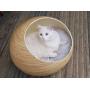 Fhasso Luxury Bamboo Cat Bed - Eco-Friendly, Natural, Handmade Cat Cave Bed with Washable Velvet Cushion - Enclosed Premium Pet Bed - Modern, Decorative Design
