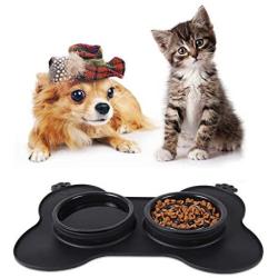 Slow Feeder Dog Bowls for Small Dogs and Cats 3 in 1 Double Dog Food Bowl with No-Spill Non Skid Silicone Mat Eco-Friendly Non-Toxic No Choking Healthy Design Fun Feeder Pet Feeder