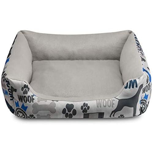 Hollypet Self-Warming Pet Bed for 25lbs Small and Medium-Sized Dogs Cats, Polyester Peach Skin Rectangular Sleeping Bag Cushion, Gray Paws