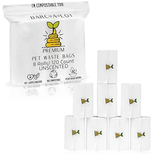 Barc A Lot Unscented Vegetable-Based Premium Pet Waste Bags – 8 Rolls/120 Count, 9x13 IN White, ZERO PLASTIC, Dog Walker Friendly, Cat Litter Durable Thickest on the market, Pet&Earth Conscious Barc A Lot Unscented Vegetable-Based Premium Pet Waste Bags – 8 Rolls/120 Count, 9x13 IN White, ZERO PLASTIC, Dog Walker Friendly, Cat Litter Durable Thickest on the market, Pet&Earth Conscious