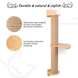 Odoland Cat Activity Tree with Scratching Posts - Wall Mounted Cat Scratching Post Cat Shelves with Solid Wood Steps - Cage Mounted Cat Jute Scratcher Hammock for Indoor