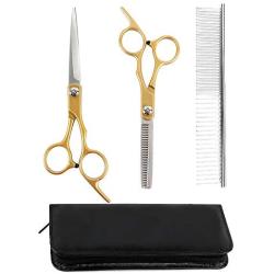 Dog Grooming Scissors Kit, 3 in 1 Cat Dog Grooming Clippers Set, Sharp Durable Stainless Steel Safety Dog Grooming Trimming Shears for Long & Short Haired Dogs Cats and Other Fur Pets