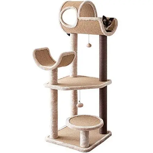 Catry, Large Activity Cat Tree Scratching Post Activity Center Wooden Carpet 40-50 Inch Catry, Large Activity Cat Tree Scratching Post Activity Center Wooden Carpet 40-50 Inch