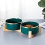 LIONWEI LIONWELI Ceramic Cat Dog Bowl Dish with Wood Stand No Spill Pet Food Water Feeder Cats Medium Dogs