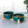 LIONWEI LIONWELI Ceramic Cat Dog Bowl Dish with Wood Stand No Spill Pet Food Water Feeder Cats Medium Dogs LIONWEI LIONWELI Ceramic Cat Dog Bowl Dish with Wood Stand No Spill Pet Food Water Feeder Cats Medium Dogs