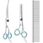 Dog Grooming Scissors with Safety Round Tips, Heavy Duty Titanium Pet Grooming Trimmer Kit, Professional Thinning Shears, Straight Scissors with Comb for Dogs and Cats (Set of 3)
