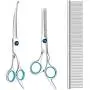 Dog Grooming Scissors with Safety Round Tips, Heavy Duty Titanium Pet Grooming Trimmer Kit, Professional Thinning Shears, Straight Scissors with Comb for Dogs and Cats (Set of 3)