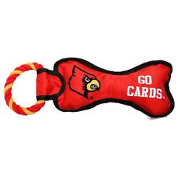 Pet Goods Manufacturing BONERP-061 NCAA Louisville Cardinals Bone with Rope Dog Toy