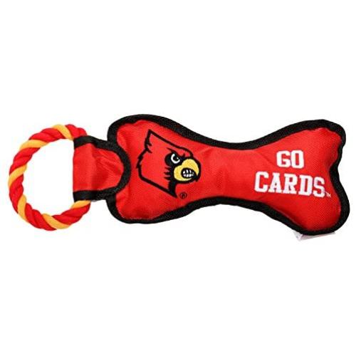 Pet Goods Manufacturing BONERP-061 NCAA Louisville Cardinals Bone with Rope Dog Toy