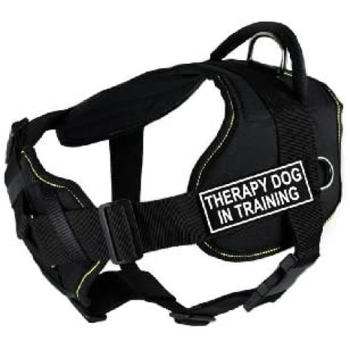 Dean & Tyler D&T FUN-CH TPYDIT YT-M Fun Dog Harness with Padded Chest Piece, Therapy Dog In Training, Medium, Fits Girth 71cm to 86cm, Black with Yellow Trim
