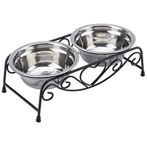 Zerone Elevated Double Pet Bowl, Polished Stainless Steel Modern Cat Dog Double Puppy Pet Water Food Lower Raised Feeder Dish Bowls Stand US for Home, Great Gift Zerone Elevated Double Pet Bowl, Polished Stainless Steel Modern Cat Dog Double Puppy Pet Water Food Lower Raised Feeder Dish Bowls Stand US for Home, Great Gift