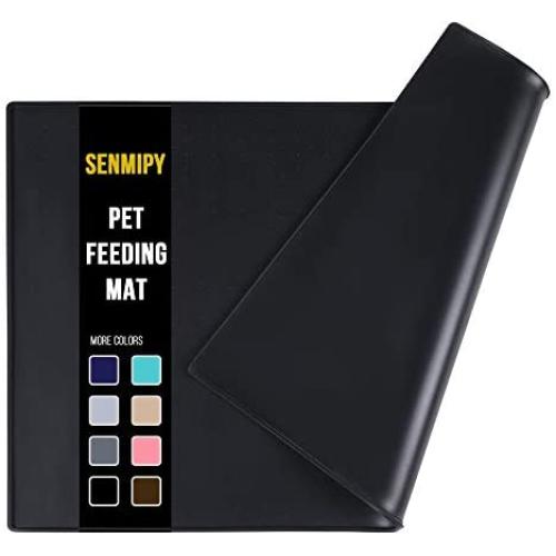 Senmipy Silicone Dog Food Mat - Waterproof Dog Bowl Mats for Food and Water Bowls, Raised Edges Non-Slip Cat Food Mat, BPA Free Pet Mats for Dog Bowls