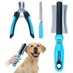 DELOMO Pet Grooming & Deshedding Tool Kit, Dog Deshedding Brush, Safe Nail Clippers for Dogs, Effective Pet Nail Clippers and Trimmer for Dog & Cat with Long & Short Fur