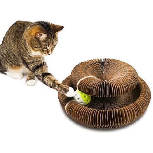 OUTFANDIA Cat Scratching Board,Cardboard with Catnip,Newest Foldable Convenient Magic Organ, Durable Recyclable,Best Cat Scratcher - Includes Catnip and Voice Ball